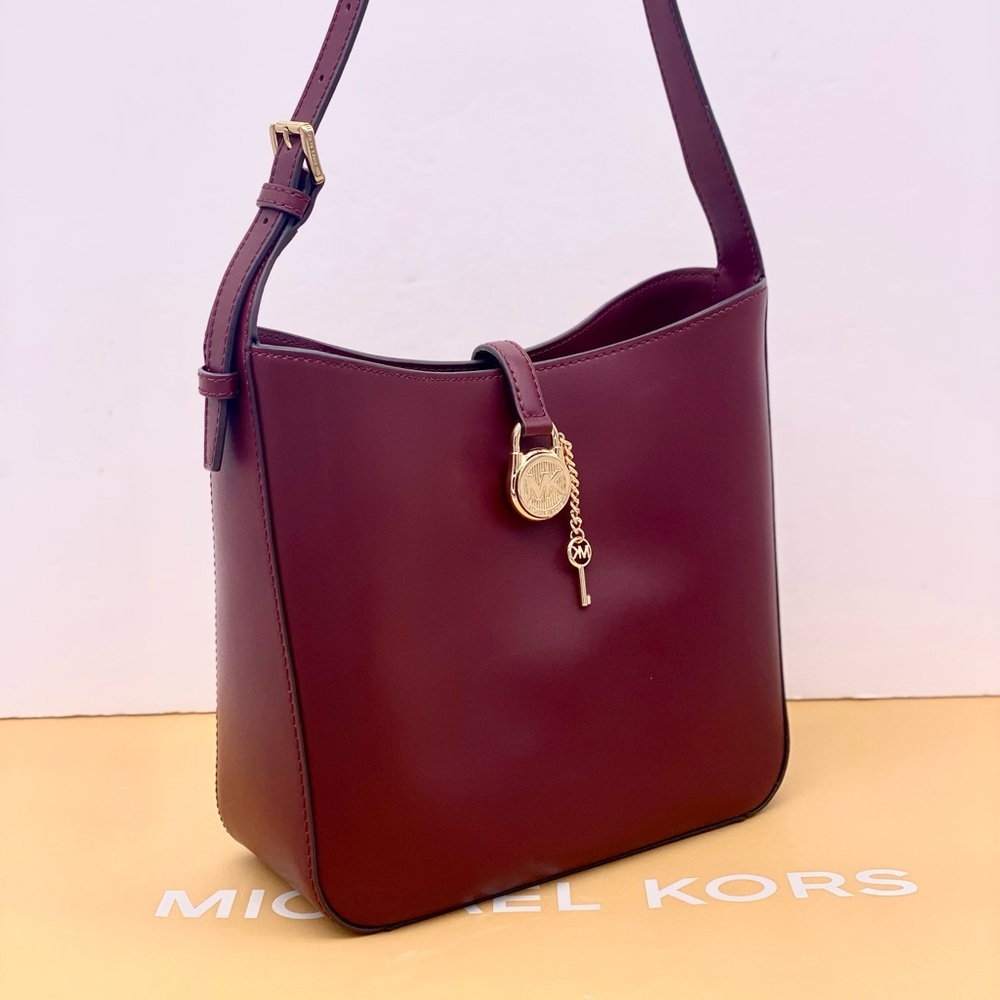 Michael Kors Lyra Shoulder Bucket Leather Bag Oxblood